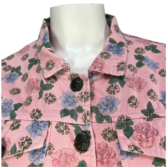 VTG 80's/90's JOLLY U.S.A Pink Floral 100% Cotton Denim Like Crop Jacket Sz Sm - Picture 11 of 16